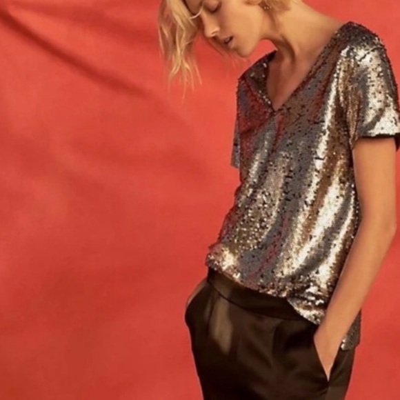 ANTHROPOLOGIE Vanessa Virginia Sequined V-Neck Tee - Picture 10 of 12